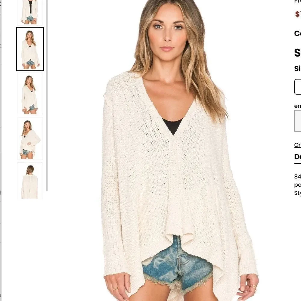 Free People Shark Hem Cardigan Size XS Cream Cotton blend Seen on Taylor Swift